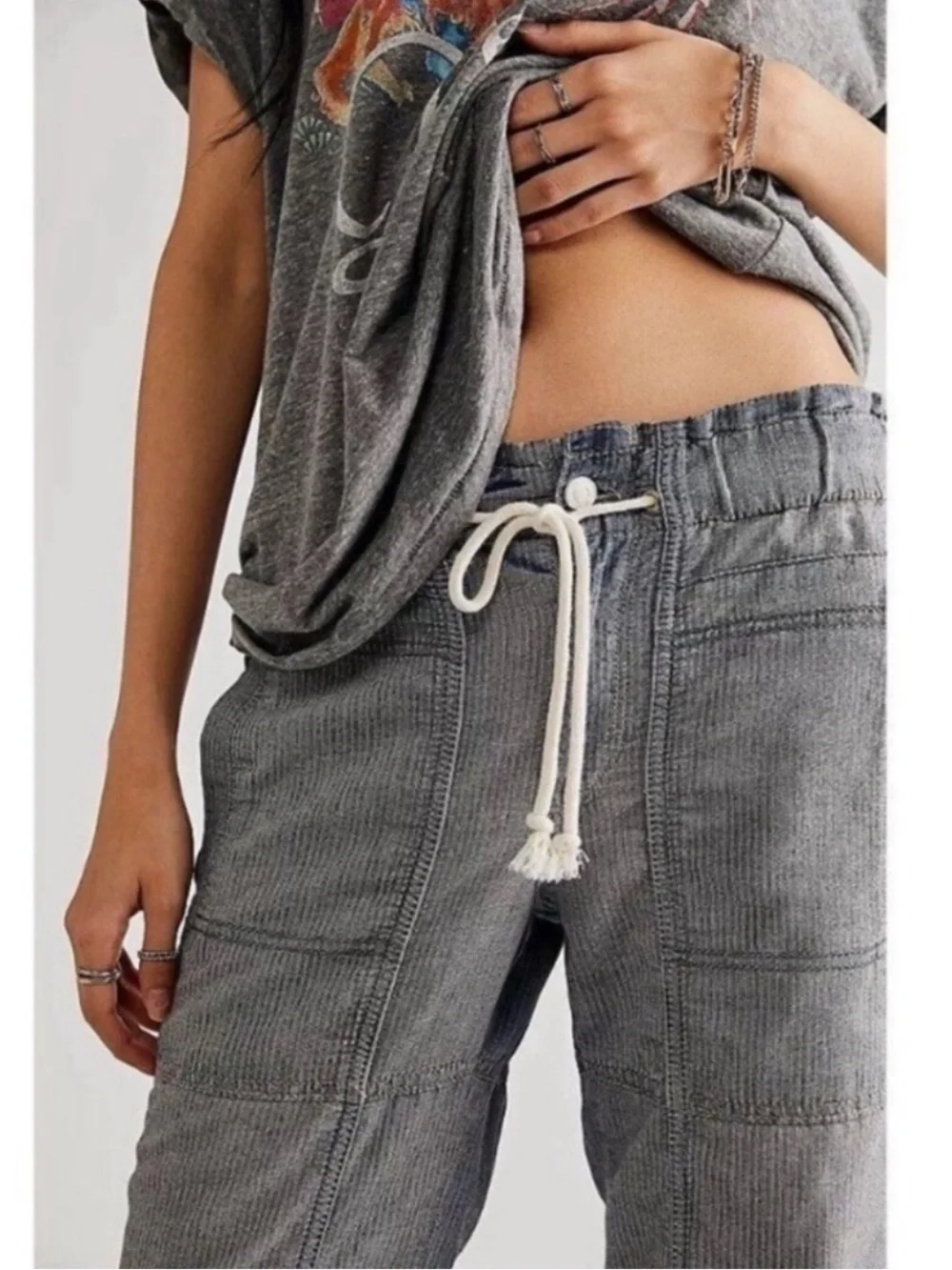 NWT Free People Wide-Leg Drawstring Jogger Jeans Blue Small